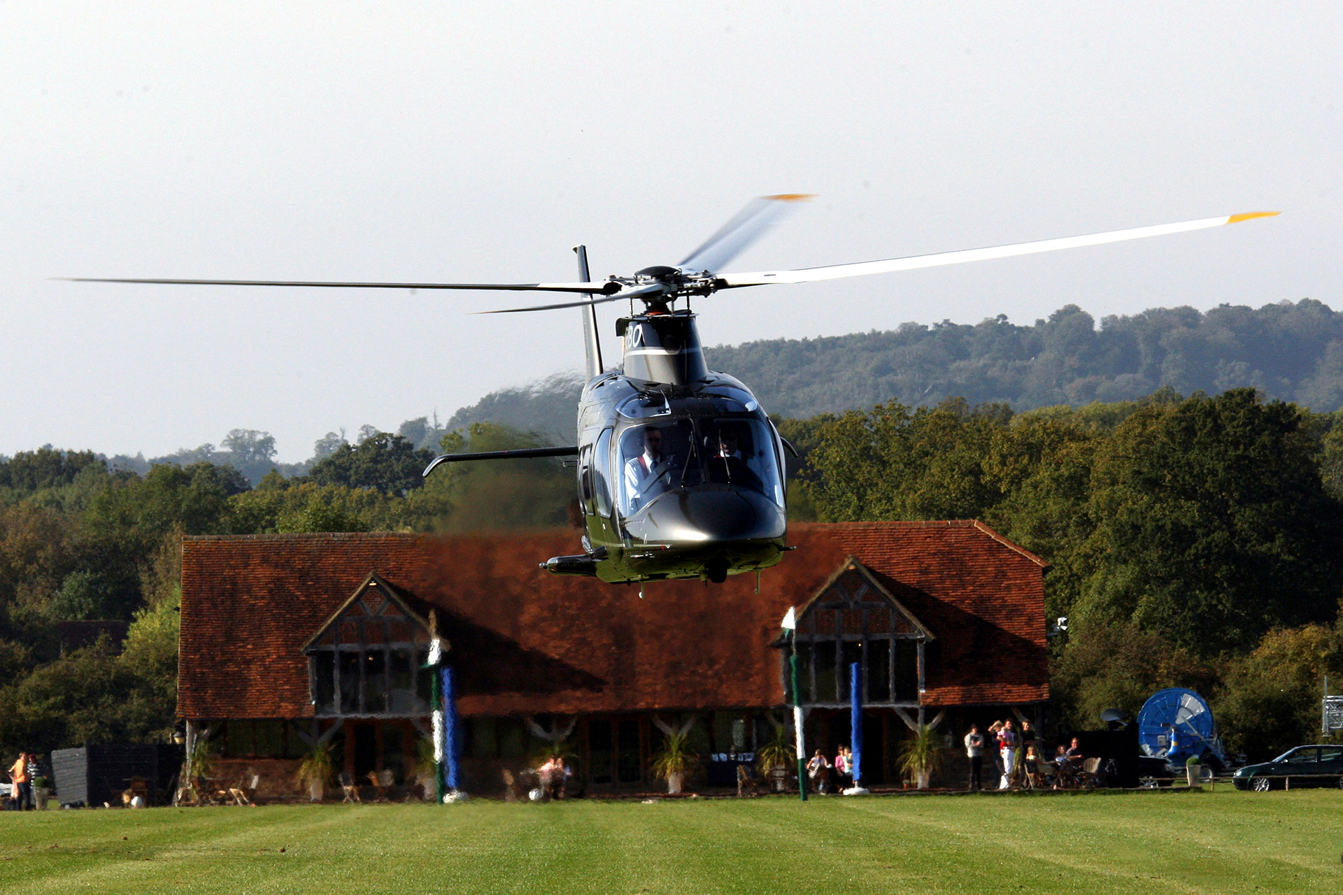 Helicopter at Hurtwood Park Polo Club, Surrey
