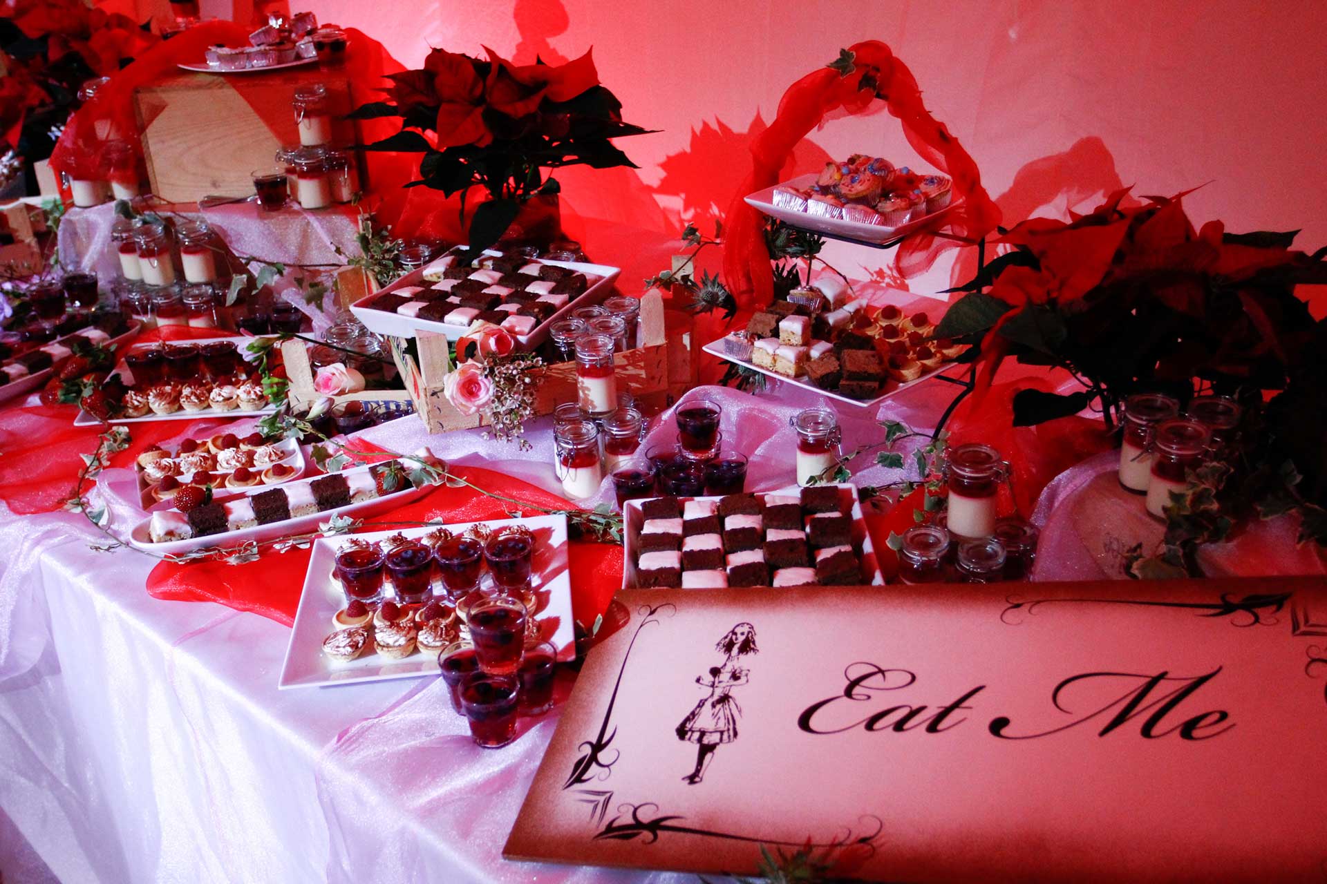 Alice in Wonderland themed catering for a party at Hurtwood Park