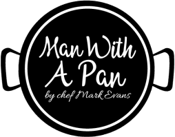 Man with a Pan by chef Mark Evans - logo