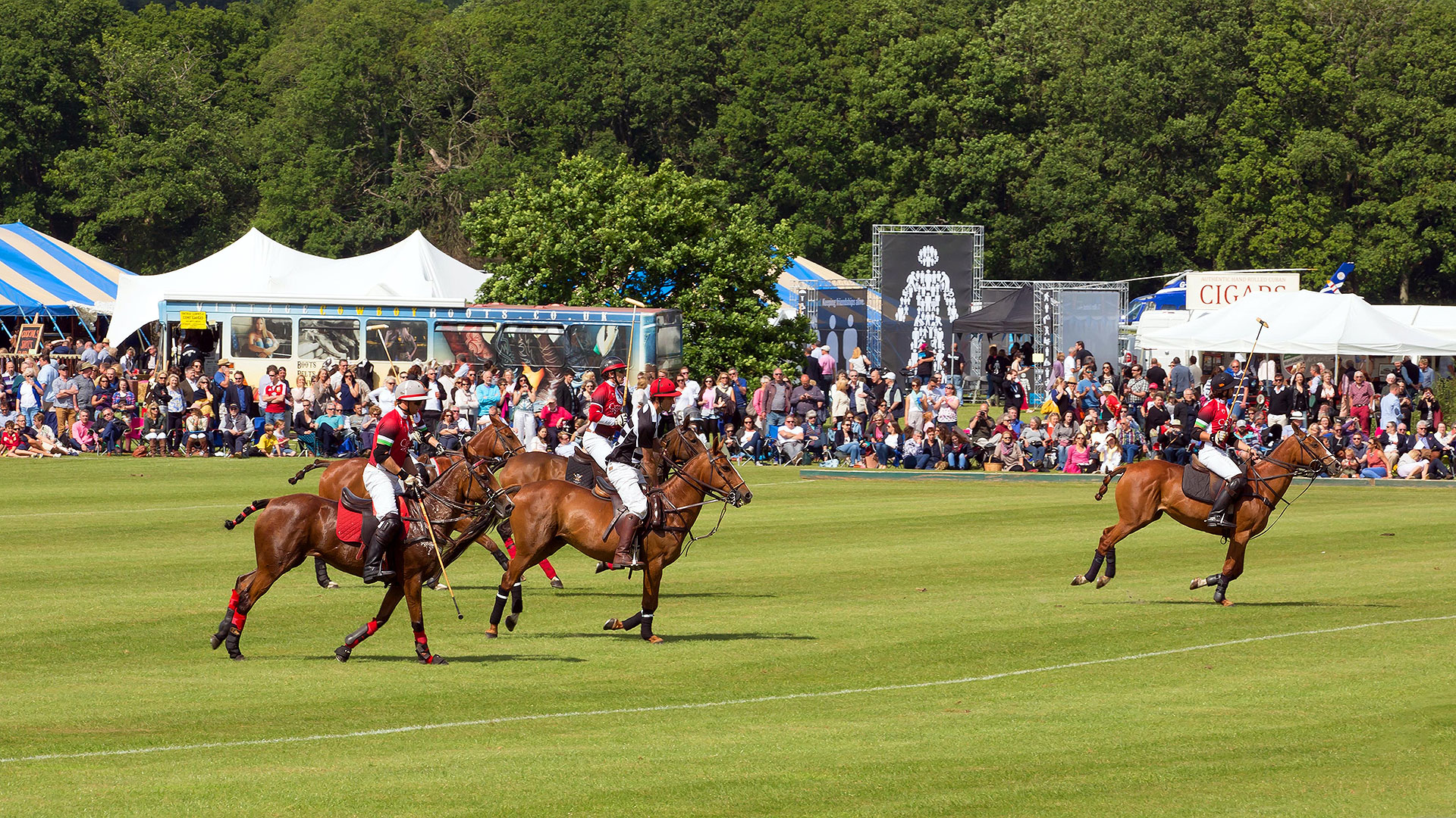 Polo action at Rock & Horsepower, Hurtwood Park Polo Club, Surrey. Photo: Stephen Daniels/DANPICS. www.danpics.net